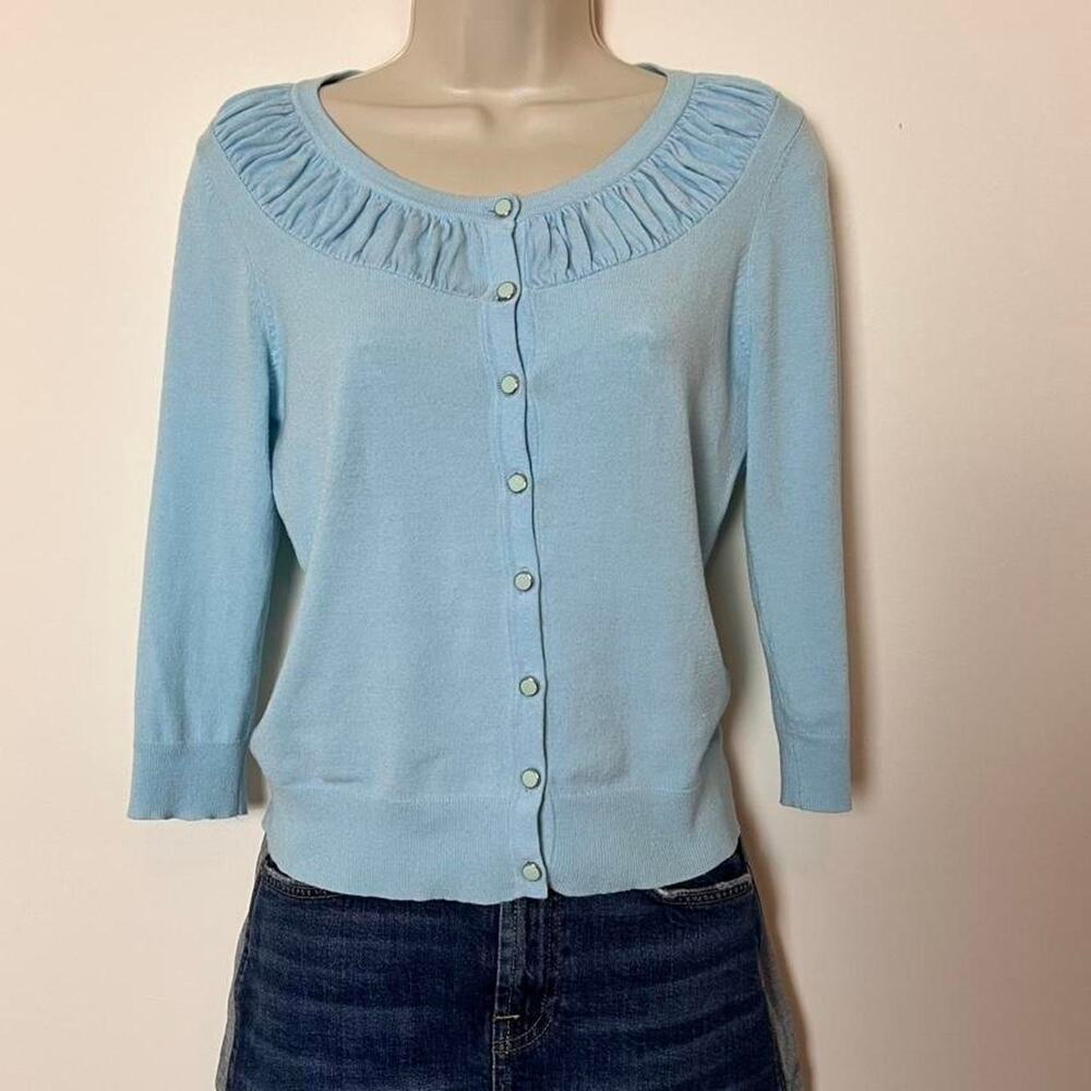 Share Y2K Vintage Light Blue Knit Button Ruched Cardigan Sweater Women’s Small